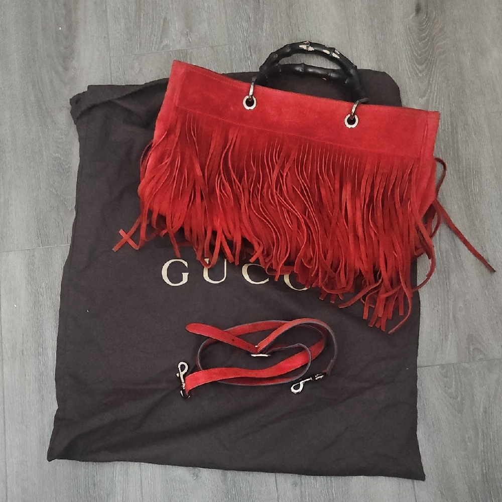 Gucci Suede Red Fringe Women's Bag
